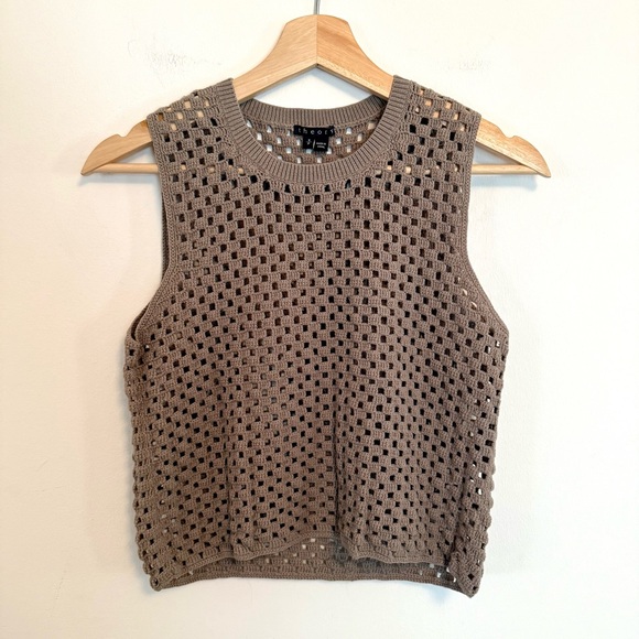 Theory Cotton Open Stitch Crewneck Sweater Vest Cotton Small - Picture 1 of 4